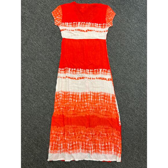 NWT Raga Womens Orange Tie Dye Button Down V-Neck Maxi Shift Dress Size S - Picture 9 of 10